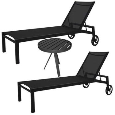 Imagem de Kit 2 Espreguiçadeira Gaivota com Rodas Maiores + Mesa lateral - Nossa