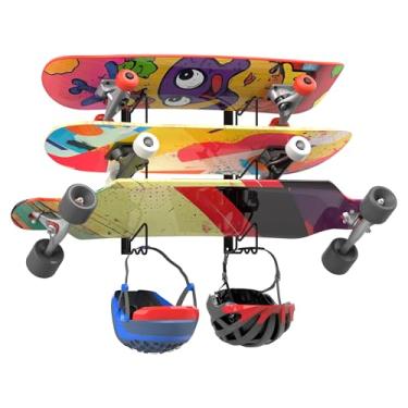 Imagem de UNITEDPOWER Rack de armazenamento de skate, prateleira organizadora de garagem montada na parede, comporta 3 pares de skate