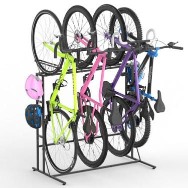 Imagem de YBING Suporte de garagem independente para bicicletas, suporte vertical de armazenamento de bicicleta para 4 bicicletas, suporte de chão para casa e organizador de garagem, interno, externo