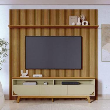 Imagem de Painel Piso Teto New Guaporé com Rack Bancada Selene New Luna Ambiente Cumaru Opala - Madetec