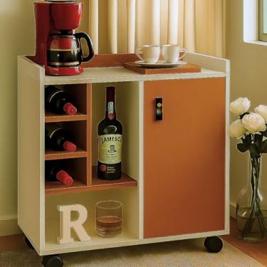 Imagem de Aparador com 1 Porta Moderno com Adega e Nichos Buffet com Rodízios Prateleira Interna Para Sala de Estar Cozinha (Off white/nature)