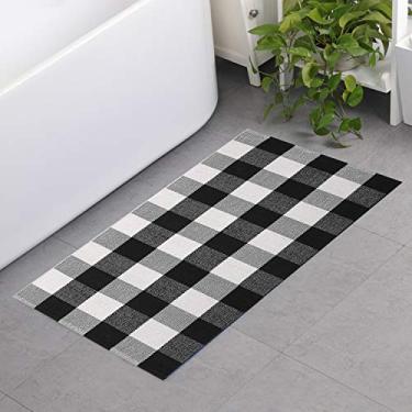 Imagem de Tapete de corrida xadrez de búfalo Mubin reversível de 2 x 4 pés de algodão preto e branco xadrez lavável tapete para cozinha/lavanderia/quarto/banheiro/entrada, Moderno, Black&white, 2 x 4 ft