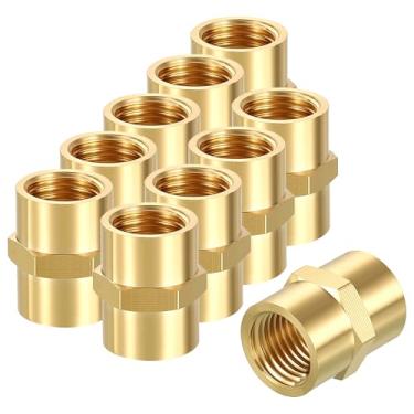 Imagem de Rebower Pacote com 10 adaptadores FeMale para FeMale, 1/10.2 cm FNPT x 1/10.2 cm FNPT Acoplador de Acoplamento de Latão Cabeça Hex Encaixe de Tubo para Automotivo, Transferência de Fluidos, Jardinagem