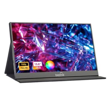 Imagem de Bwanaz Monitor portátil de 15,6 polegadas FHD 1080P, tela USB-C HDMI IPS com capa inteligente/suporte, alto-falante, Plug & Play, monitor externo ultrafino para PC, Mac, telefone, Xbox, PS5