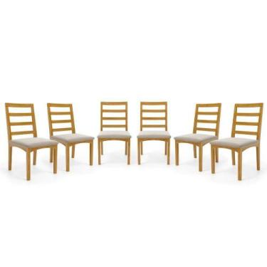 Imagem de Kit Com 6 Cadeiras Cecília Madeira Maciça Assentos Estofados Para Mesa