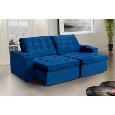 Imagem de Sofá Londres Com Porta Copo 5 Lugares 2,70cm- De Casa Décor Estofados Azul
