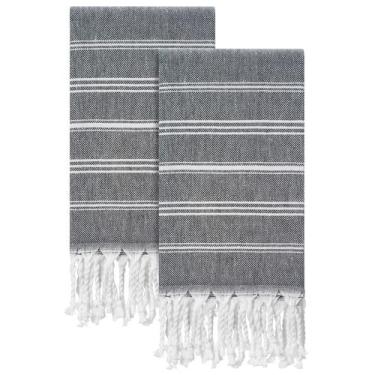 Imagem de Toalha de mão cabanana de algodão turco, conjunto de 2 pretas, 76x51cm