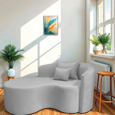 Imagem de Recamier Curvo Orgânico 150cm 2 Lugares Lado Esquerdo para Sala de Estar Linho Londres Cinza Claro