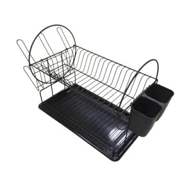Imagem de SiaBiced Escorredor de pratos com porta-utensílios, organizador de escorredor de pratos com porta-copos para organização de cozinha, Preto