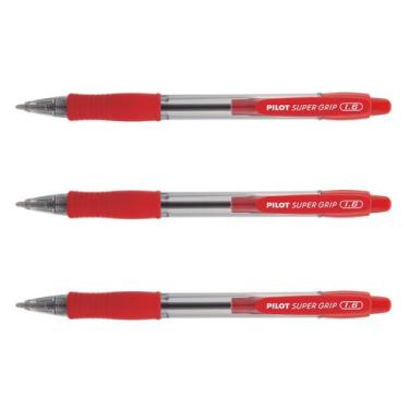 Imagem de Kit 03 Caneta Esferográfica PILOT Super Grip 1.6 mm Ponta Grossa, Verm