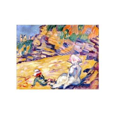 Imagem de Impressão em tela de paisagem-Famous Wall Art Picture-Woman and Child at Cliffs-Poster for Living Room Bathroom Decor 60x80cm24x31in Sem moldura