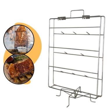 Imagem de Espeto Grelha Costelão Suporte Aço Inox 40x60cm para Churrasco Fogo de