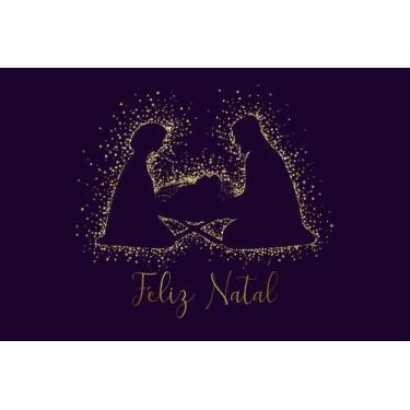 Imagem de Painel de Lona Feliz Natal Nascimento do Menino Jesus Estrelinhas Dour