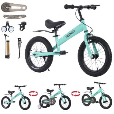 Imagem de 3-in-1 Montessori Balance Bike with Pedals,Tri-purpose of Kids Balance Bike/Toddler Tricycle/Bike，for 2 3 4 5 6 7 Years Old-14 inch balance bike with Pedal Conversion,Training Wheels,Brakes,Mint Green