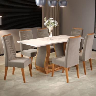 Imagem de Mesa de Jantar 6 Lugares Camboja Marrom/Blonde/Pérola - Panorama Móveis