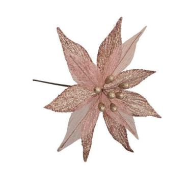 Imagem de Flor Artificial De Natal Rosa 32cm - Carmella Presentes