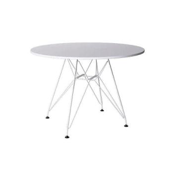 Imagem de Mesa Ferro Branco Tampo Redondo Madeira Branco 90Cm - UP HOME
