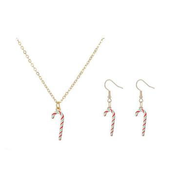 Imagem de Colar de brincos de bengala doce de Natal feito à mão argila de polímero arco-íris colorido muleta doce redemoinho bengalas de açúcar conjunto de joias para mulheres, Natal, Ano Novo, festival de