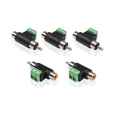 Imagem de GINTOOYUN Adaptador RCA de ângulo reto 90 graus RCA macho para fêmea adaptador, cabo RCA adaptador de áudio para áudio/vídeo, conectores de fio de alto-falante, adaptador sem solda (5 peças)