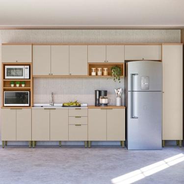 Imagem de Cozinha Completa Selene 15 Portas 2 Gavetas 100% Mdf Jequitibá/Off White Fosco - Linea Brasil