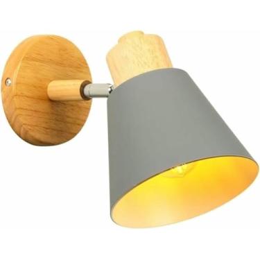 Imagem de Lâmpada de parede de madeira arandela tomada E26 lâmpada moderna luminária interna para quarto banheiro vaidade sala de estar corredor café (cinza natural)