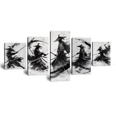 Imagem de Samurai japonês arte de parede preto e branco guerreiro decoração de parede impressões vintage japoneses culturais samurai quadros pintura em tela emoldurada para sala de estar, escritório, casa, arte