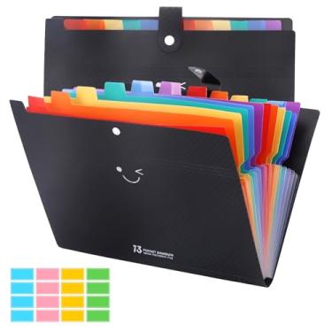 Imagem de Pasta de arquivo expansível de 2 peças com 13 bolsos, organizador de arquivos sanfonado A4 com 160 peças, organizador de documentos de recibo portátil de plástico para material de escritório escolar