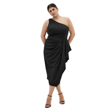 Imagem de City Chic Vestido feminino plus size - Priyanka ombro único, Preto, 46