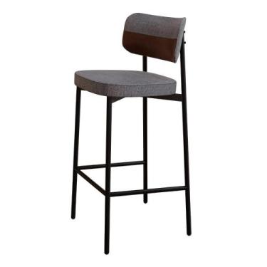 Imagem de Banqueta Alta Alloa Tecido Mesclado Est.Preta - Metalig