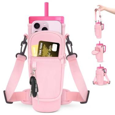 Imagem de Suporte para garrafa de água Roliwils com alça para Brumate Era & Stanley, bolsa tiracolo ajustável com mãos livres para caminhadas, acampamento, academia | Armazenamento no bolso do telefone |