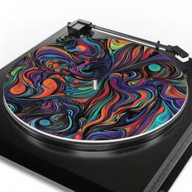 Imagem de GLENLCWE Tapete giratório Art Tie Dye de 30,5 cm, antiestático para toca-discos de vinil, almofada de feltro para decoração de toca-discos