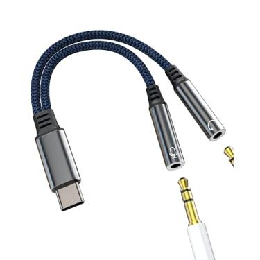Imagem de Divisor de fone de ouvido para iPhone 16 15 Pro Max, adaptador AUX (2 em 1), conector de áudio com fio USB C para fone de ouvido de 3,5 mm, cabo de microfone para telefone Apple Dongle compatível com