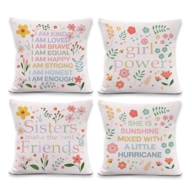 Imagem de Yorhifa Conjunto de 4 capas de almofada inspiradoras para berçário Boho 45,7 x 45,7 cm, decoração de quarto de bebê, fronhas decorativas florais pastel, capas de travesseiro boho para decoração de