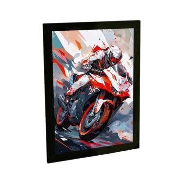 Imagem de Quadro Decorativo Moto Esportiva Corrida Carenada Curva Ilustração Decoração Poster Quarto Sala