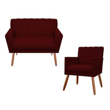 Imagem de Kit Namoradeira + 1 Poltrona Decorativa Cecília Suede Marsala Pés Made