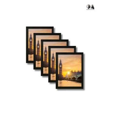 Imagem de Kit 5 Porta Retratos 10x15 A6 Moldura Preta Com Vidro - GA Quadros e E