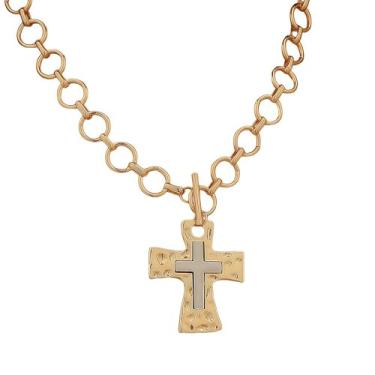 Imagem de IQIC Colar de cruz grossa de prata dourada para mulheres e homens, martelado em camadas, negrito, vintage, fecho articulado, religioso, cristão, pingente de cruz, gargantilha para festa, presente de