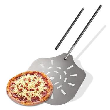 Imagem de bodkar Pá de pizza de 30,5 cm com alça de ferro removível, ajustável de 71 a 106 cm, espátula de pizza resistente ao calor para assar pão, pastelaria, forno de pizza ao ar livre