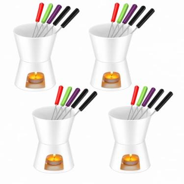 Imagem de Nuogo Conjunto de 4 potes de fondue para derretimento com 16 mini garfos para queijo, chocolate, tapas, manteiga e caramelo (branco)