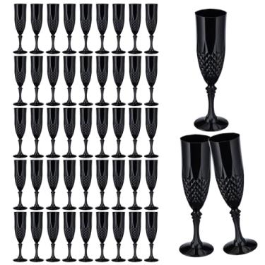 Imagem de Rkyhwowby Taças de champanhe de plástico, taças de vinho, taças de vinho, flauta de champanhe reutilizável para casamentos, despedidas de solteiro, brindes e eventos (48, preto)