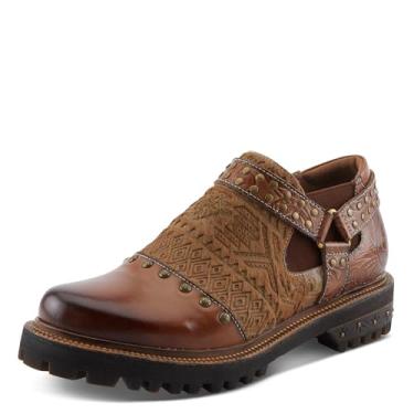 Imagem de L'Artiste NORIELLA Hair-on-Hide & Leather Slip-On Oxford – Mocassim cravejado com corte a laser com zíper e goring, Camelo, 7.5-8