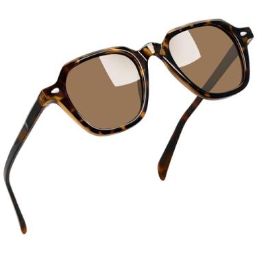 Imagem de Joopin Acetato Óculos de Sol Feminino Masculino Polarizados Modelos Retrô Redondo e Quadrado com Proteção UV Estilo Moderno Unissex Leopardo Marrom