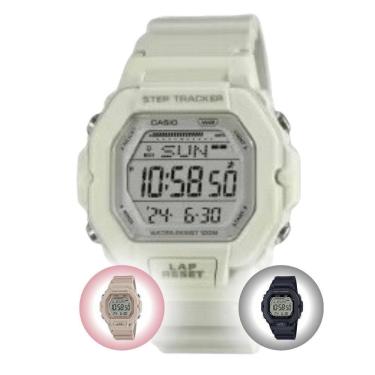 Imagem de Relógio de Pulso Casio Esportivo Cronógrafo Prova Dágua 100 Metros Quartz Feminino Digital LWS-2200H Preto Nude Branco