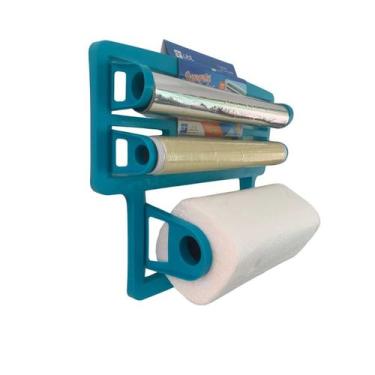 Imagem de Porta Rolo Suporte Parede Cozinha 4 em 1 Papel Toalha, Alumínio, Filme