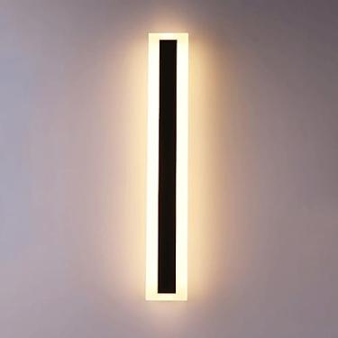 Imagem de Luminária de parede para varanda externa, luminária de parede LED moderna, arandela de metal preta com cúpula de acrílico, luminária de parede linear ultrafina, lâmpadas de parede longas, 80