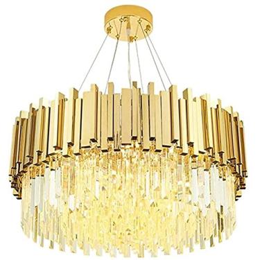 Imagem de Luminária contemporânea lustre de cristal pendente luminária latão redondo pendurado lâmpadas decoração interna LED elegante luminária de teto para sala de jantar, banheiro quarto (cor: 23,5