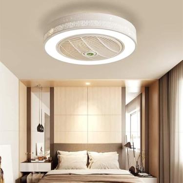 Imagem de Lustre 21,5'' 3 cores LED regulável ventilador de teto com luzes controle remoto 3 velocidades moderno acrílico redondo montagem embutida luminária de teto, decoração moderna