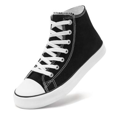 Imagem de Tênis feminino de lona casual com cadarço de cano alto, confortável, leve, clássico, moderno, tênis, Zapatillas Casual De Lona De Moda para Hombre Y Mujer, Preto, 38