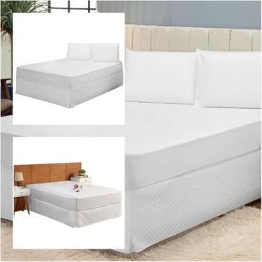 Imagem de Capa Protetora de Colchão Impermeável Cama Casal Queen com Elástico Branco