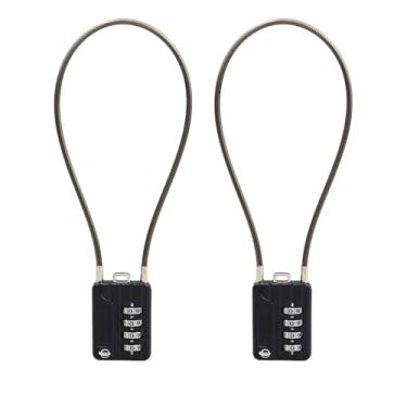 Imagem de Cadeados de bagagem de cabo (pacote com 2), cadeado de combinação de 4 dígitos, cabo de 30 cm, com trava de cabo de aço de liga de zinco para mala de viagem, mochila, armários, caixa de ferramentas, preto sem chave, SISAV-024